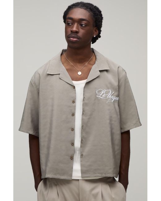 BoohooMAN Gray Oversized Boxy Lemon Back Print Half Sleeve Shirt for men