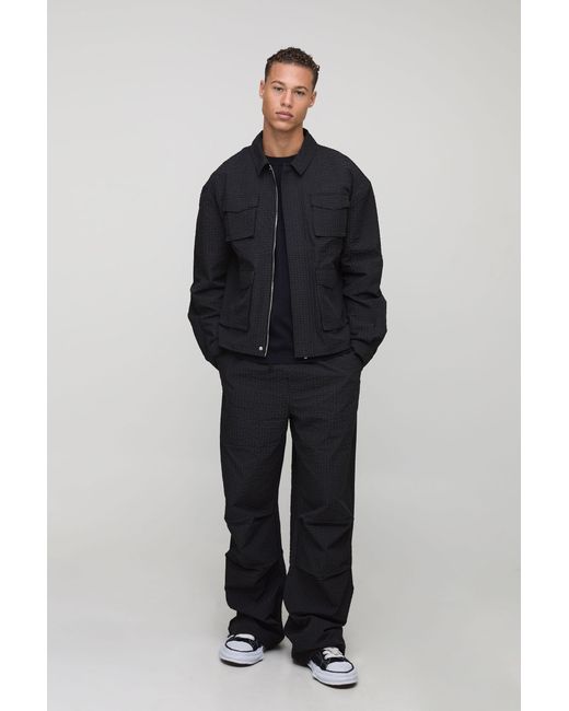 BoohooMAN Blue Tall Oversized Flannel Ripstop Cargo Shacket for men