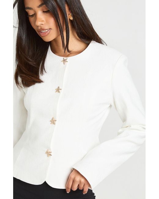Boohoo White Premium Linen Look Button Blazer