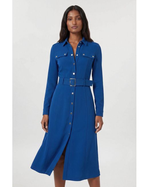 Karen Millen Blue Tailored Belted Midi Shirt Dress