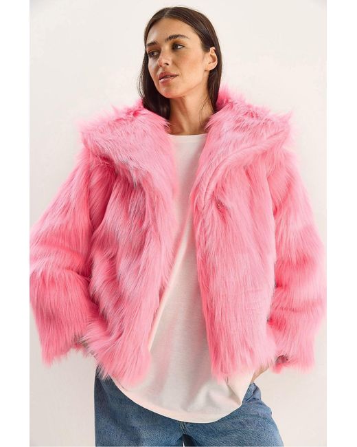 Bianco Lucci Pink Oversize Faux Fur Jacket