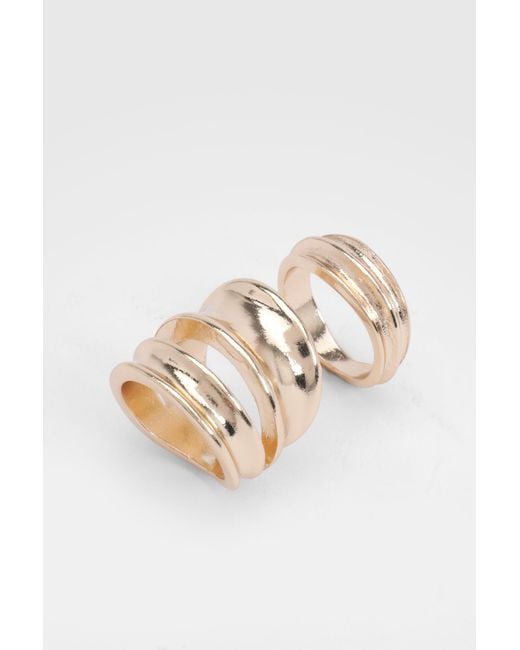 Boohoo White Hammered Chunky Rings 2 Pack