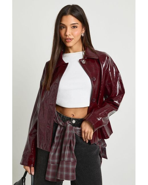 Boohoo Purple Patent Faux Leather Button Jacket