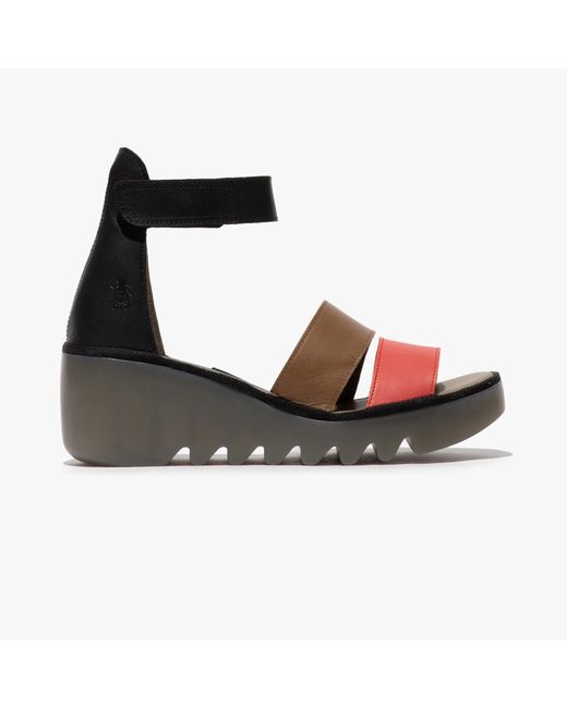 Fly London Black Bono290Fly Ladies Wedge Sandals Raspberry/Ground