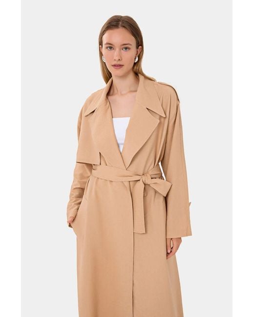 Hiccup Natural Long Sleeve Paperbag Coat Jacket With Belt Detail