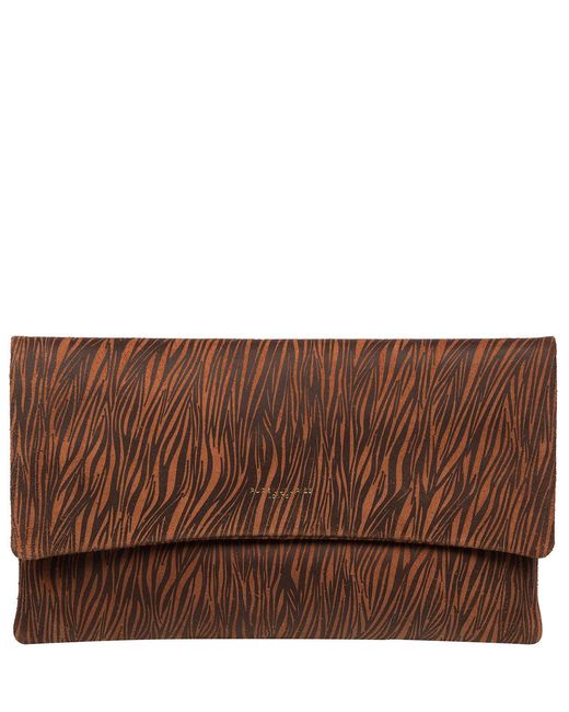Pure Luxuries Brown Amelia' Print Leather Clutch Bag