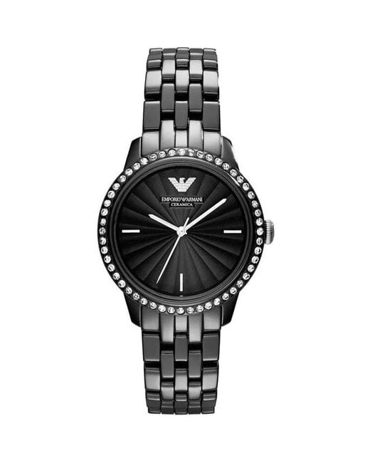 Emporio Armani Black Ar1478 Ladies Ceramica Crystal Watch Stainless Steel