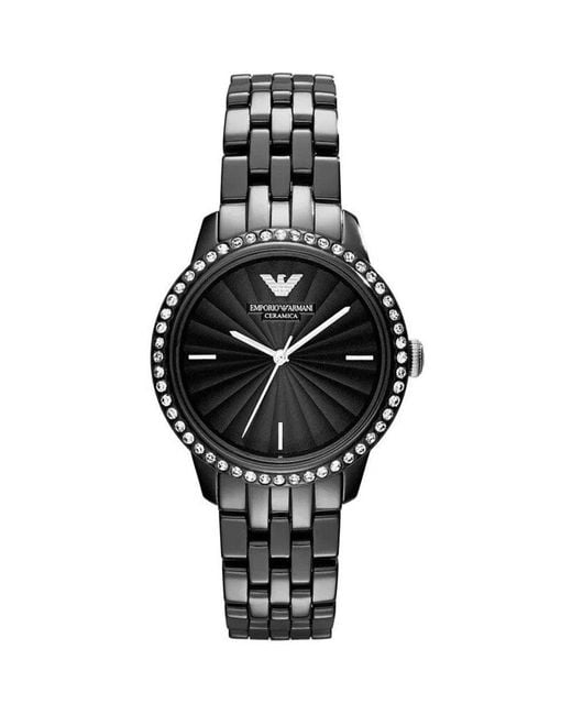 Emporio Armani Black Ar1478 Ladies Ceramica Crystal Watch Stainless Steel