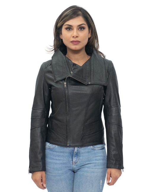 Infinity Leather Black Detachable Collar Biker Jacket-Rosario