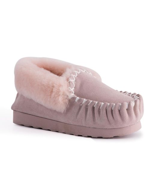 Aus Wooli Pink "Waterloo" Australia Hand Stitched Sheepskin Moccasin, Pale Leather