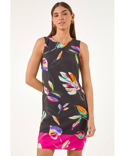 Roman Pink Leaf Print Shift Dress