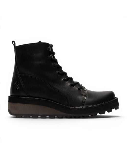 Fly London Black Leather Lace-Up Ankle Boots