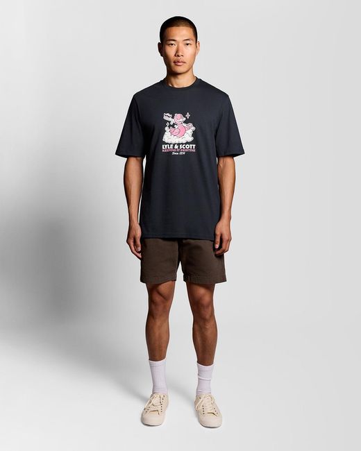 Lyle & Scott Black Chest Print Graphic T-Shirt for men