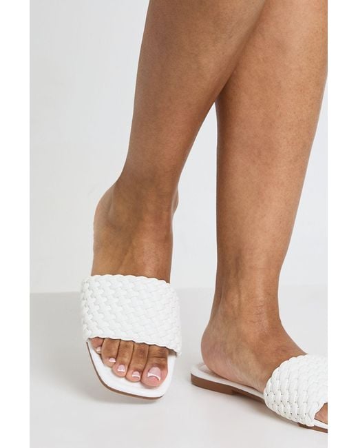 Boohoo White Padded Woven Strap Sliders