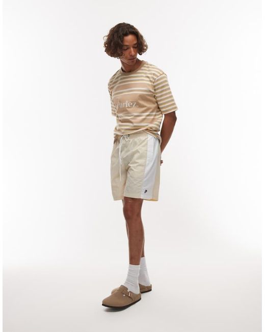 Parlez White Copa Contrast Panel Relaxed Shorts for men