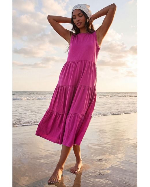 Roman Pink Tiered Midi Smock Dress