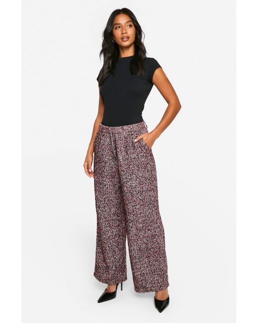 Boohoo Petite Herringbone Wool Look Trousers in Red Lyst UK