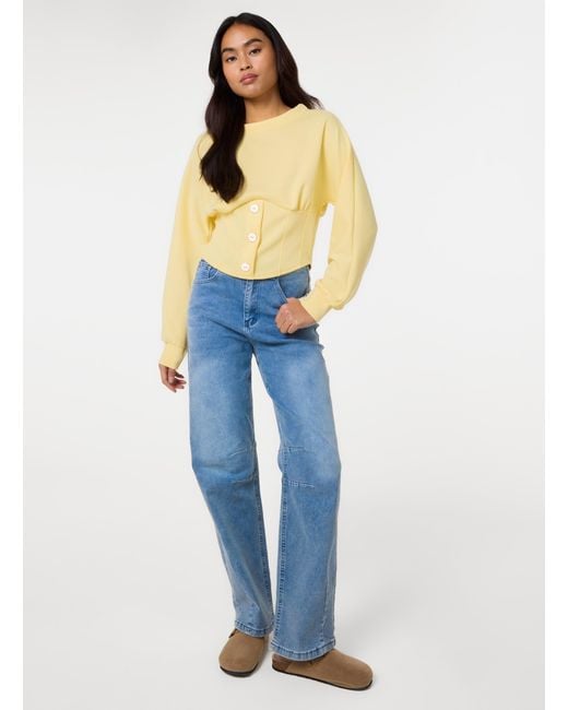Pink Vanilla Blue Button Front Corset Sweatshirt