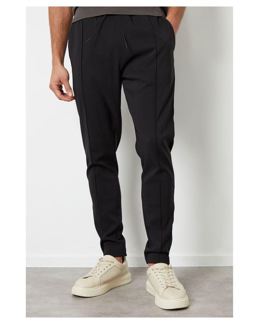 Threadbare Black 'Swinton' Luxe Pull-On Seam Detail Stretch Trousers for men