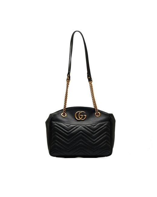 Gucci Vintage GG Marmont Matelasse Leather Shoulder Bag Black Calf Leather