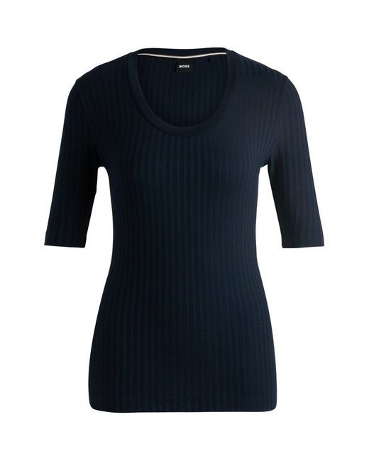 Boss Blue Scoop Neck Three-Quarter Sleeve T-Shirt