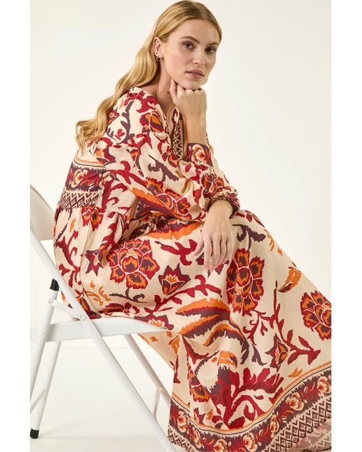 Roman Red Floral Border Print Maxi Dress