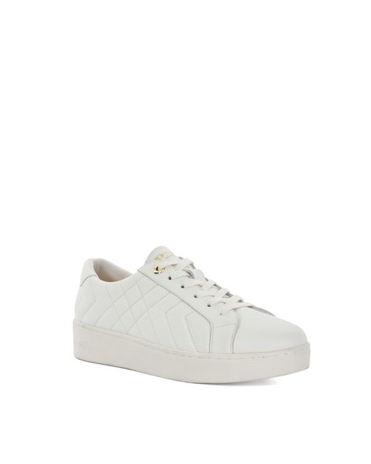Dune White Wf Egent Quilted Leather Lace Up Trainers