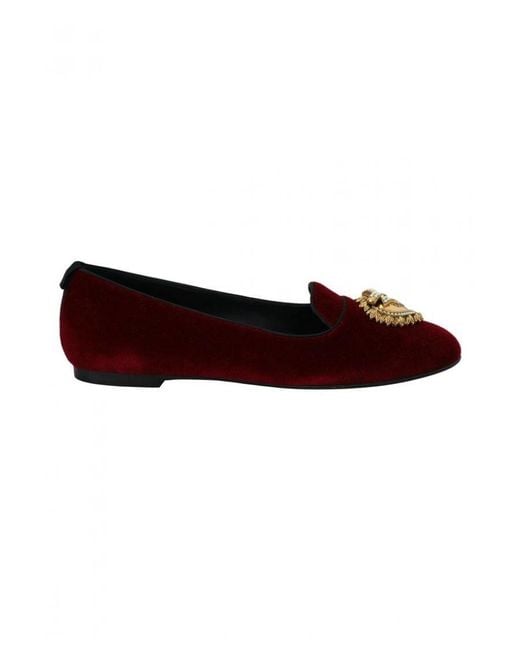 Dolce & Gabbana Purple Bordeaux Velvet Slip-On Loafers Flats Shoes