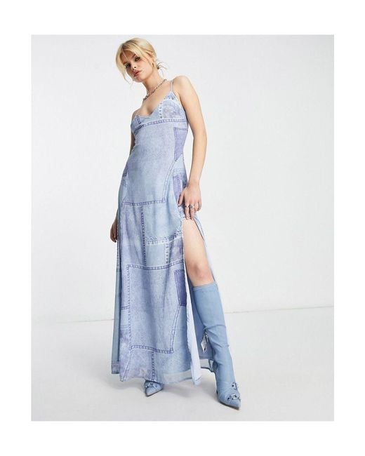 ASOS Blue Trapeze Maxi Slip Dress