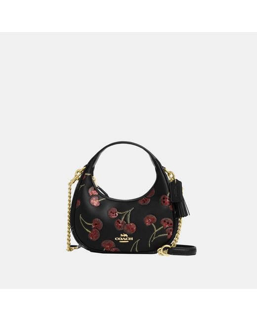 COACH Black Carmen Mini Crossbody Bag With Cherry Print