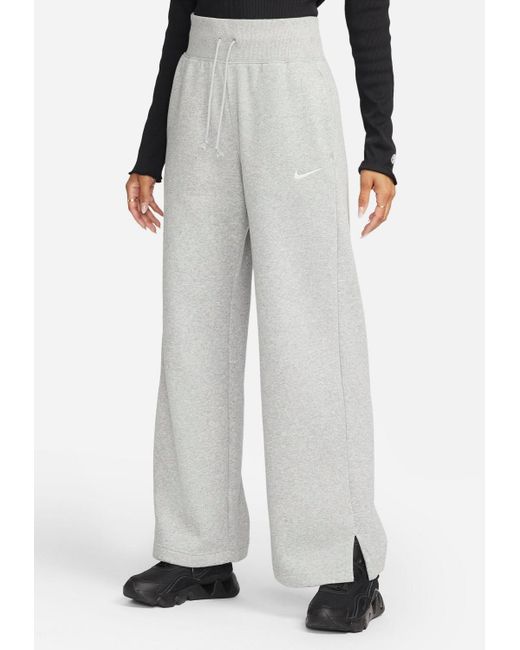 Nike Dames Phoenix Fleece Joggers Met Wijde Pijpen In Grijs in het White