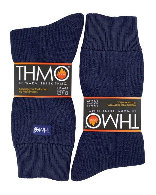 THMO Blue Thermal Fleece Lined Slipper Socks With Non Slip Grips for men