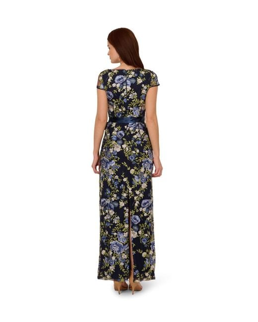 Adrianna Papell White Cascading Floral Column Gown
