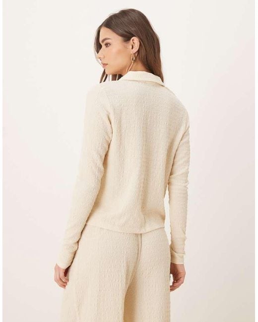 Vila Natural Textured Polo Neck Tie Front Jersey Top Co-Ord