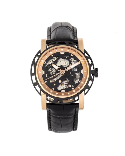 Reign Metallic Stavros Automatic Skeleton Leather-Band Watch for men