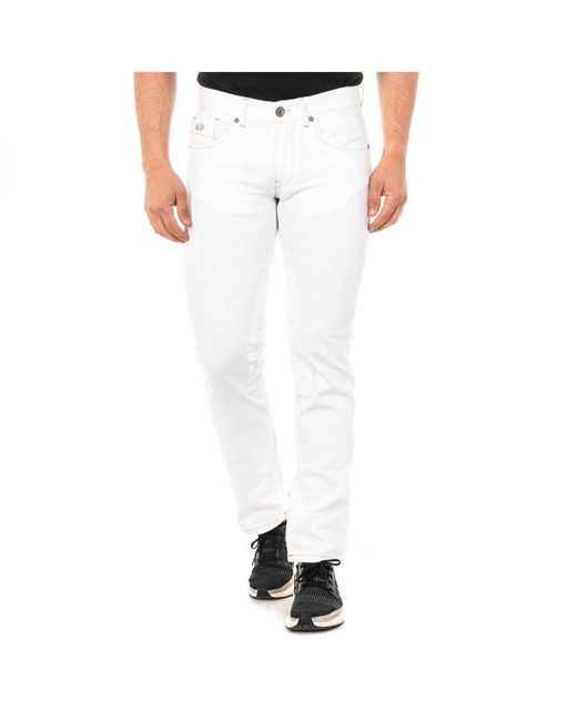 La Martina White Long Straight-Cut Denim Trousers With Hems Jmt016 for men