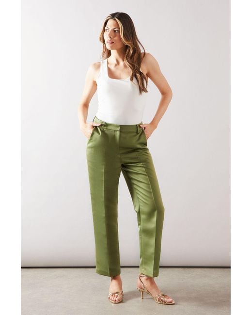 Wallis Green Satin Tapered Crop Trouser