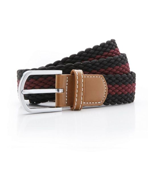 Asquith & Fox Black Two Colour Stripe Braid Stretch Belt (/Burgundy) for men