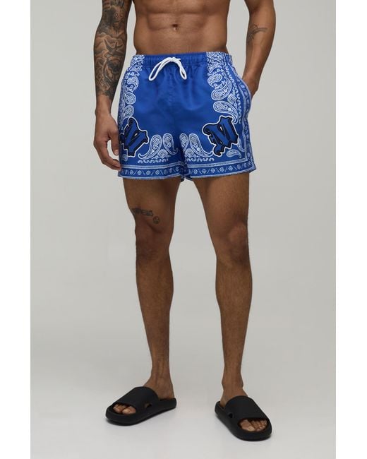 BoohooMAN Blue Bandana Print Short Length Swim for men