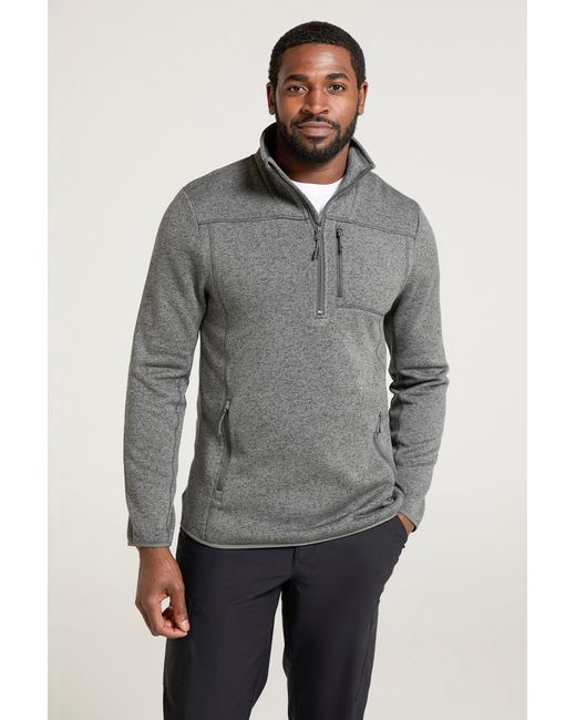 Mountain Warehouse Gray 'Helford' Fleece Sweater With Zipped Pockets Funnel Neck Half Zip Coat for men