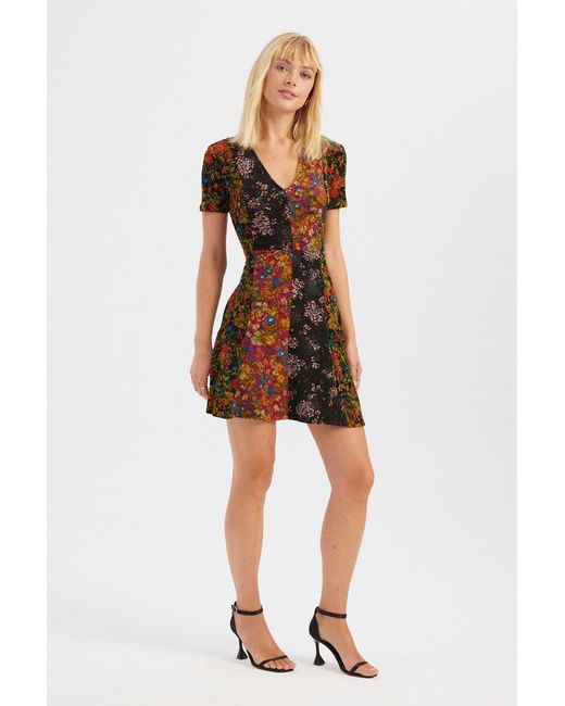 Hiccup Multicolor Floral V Neck Short Sleeve Mini Dress