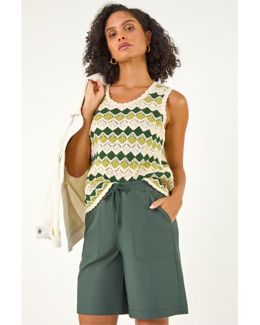 Roman Green Drawcord Detail Pocket Stretch Shorts