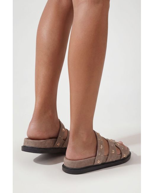 Boohoo Gray Wide Fit Faux Suede Stud Detail Footbed Sliders