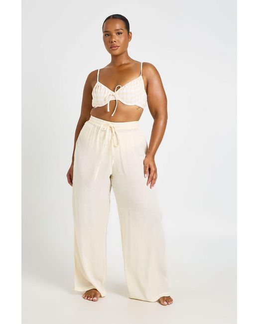 Boohoo White Plus Textured Beach Trouser