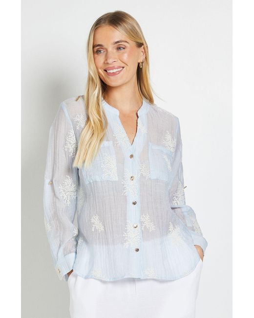 Wallis White Petite Embroidered Overhead Shirt