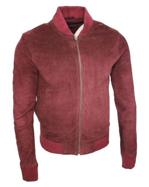 Infinity Leather Red Varsity Soft Suede Bomber Jacket for men