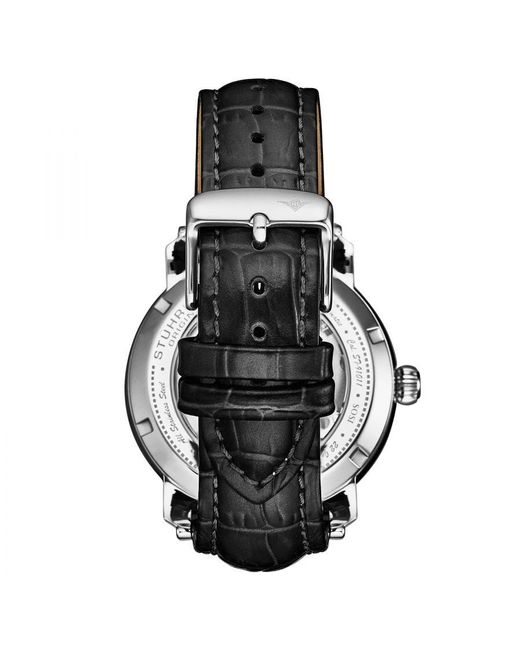 Stuhrling Gray Celestial Timekeeper 1017 Dual Time Automatic Skeleton Watch for men