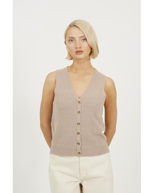 Brave Soul Natural Mossy Yarn V-Neck Knitted Waistcoat
