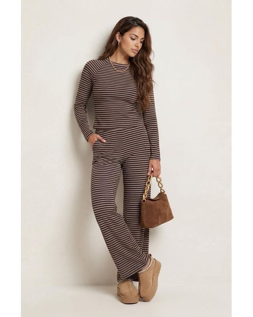 Urban Bliss Natural Jersey Striped Wide Leg Trouser