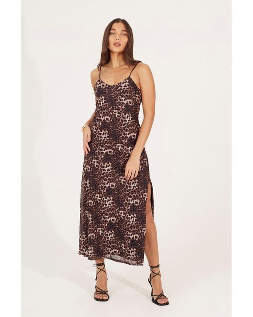 Brave Soul Brown Strappy Leopard Print Maxi Dress With Split
